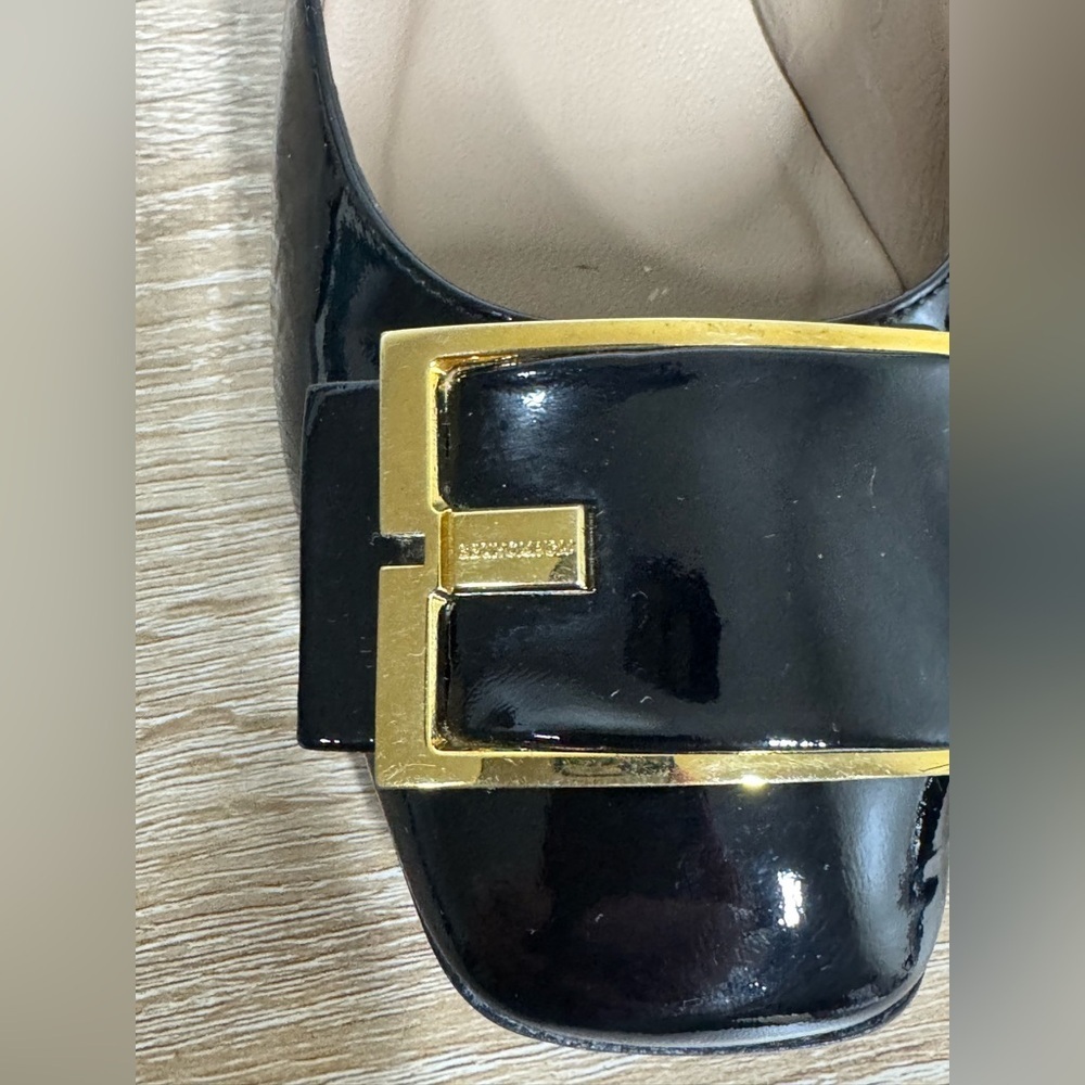 Bruno Magli Size 38.5 US 7.5 Black Patent Leather Block Heel Shoes Buckle - Picture 7 of 16